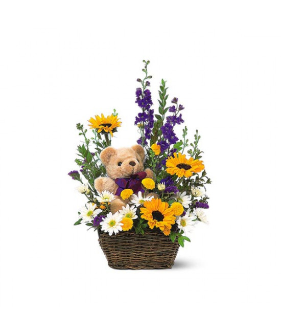 Flowers with a Plush Bear